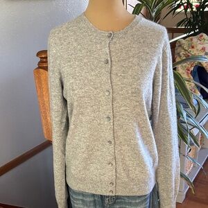 J. Crew Heather gray cashmere sweater. Button down size Large